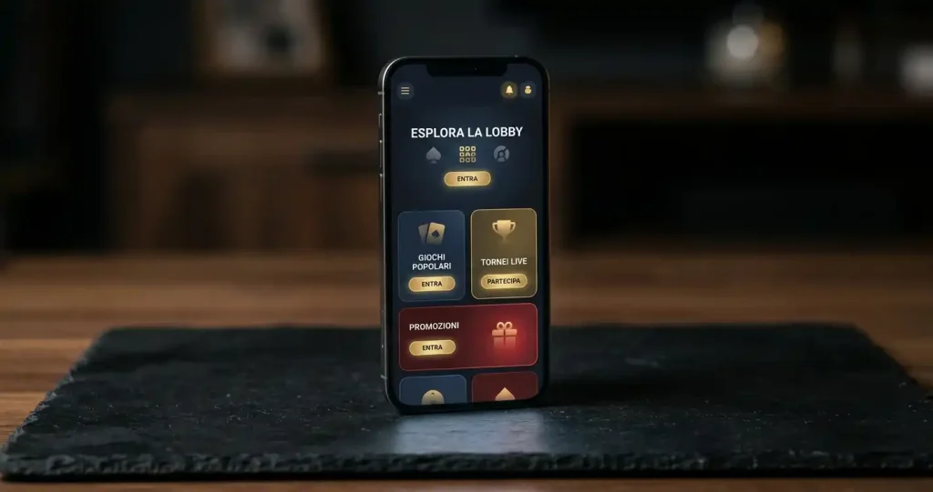 Smartphone generico con interfaccia di casinò astratta e pannelli non leggibili