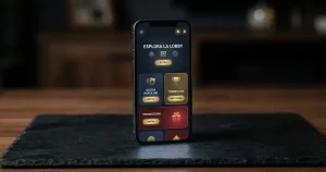 Smartphone generico con interfaccia di casinò astratta e pannelli non leggibili
